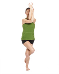 woman doing eagle position