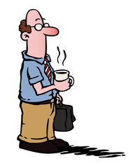 Business man with glasses having a cup of coffee.
