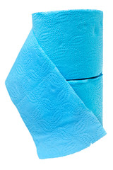 Two stacked rolls of soft blue toilet paper.