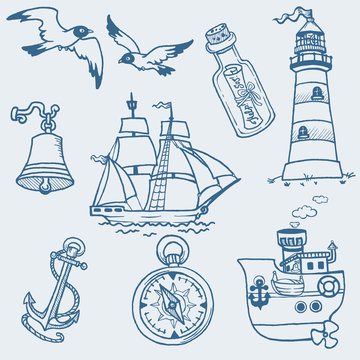 Nautical doodles - Hand drawn collection in vector
