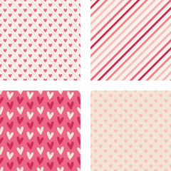 Hearts & Diagonal Stripes Seamless Patterns