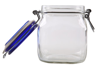 open empty glass jar with clipping  path
