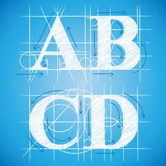 Typeface blueprint, ABCD - obrazy, fototapety, plakaty