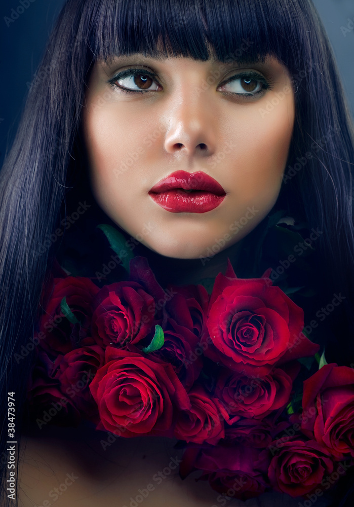 Wall mural beautiful fashion girl with roses