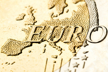 Macro of euro zone map from the coin - obrazy, fototapety, plakaty