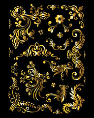 Floral Ornament Set of Vintage Golden Decoration Elements - 38476102