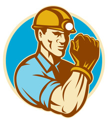 Coal Miner With Clenched Fist Retro