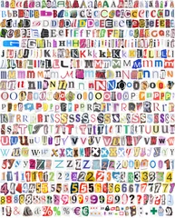Papier Peint photo autocollant Journaux alphabet avec 516 lettres, chiffres, symboles