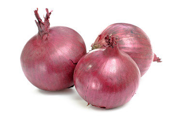 Red Onions. Isolated on White Background.