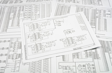 Background of several electrical circuits printed on paper