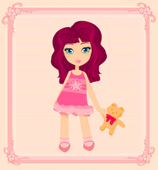 Cute little girl is hugging Teddy bear