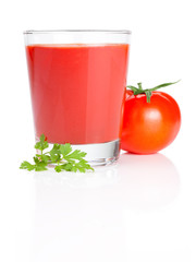 Tomato juice and parsley Isolated on white background