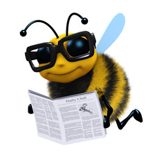 3d Bee reads the newspaper with enthusiasm