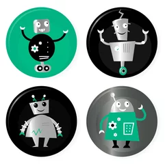 Papier Peint photo Robots Collection de badges de robots rétro mignons isolée sur blanc