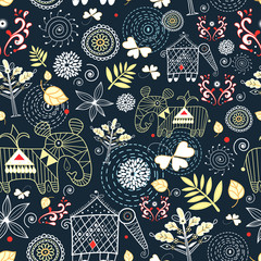 floral pattern with elephants