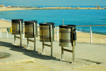 garbage container on sea quay of barcelona