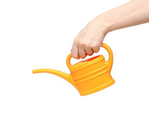 hand holding watering can isolated