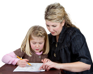 A teacher or mom helping a student with homework