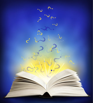 Open magic book with the letters. blue
