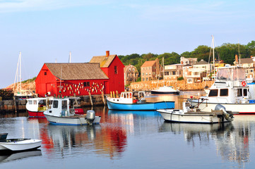 Fototapeta na wymiar View of Rockport Harbor with Motif #1, Massachusetts
