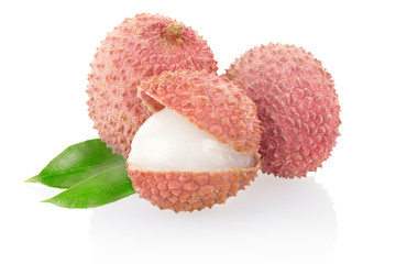 Lychee fruits on white, clipping path included