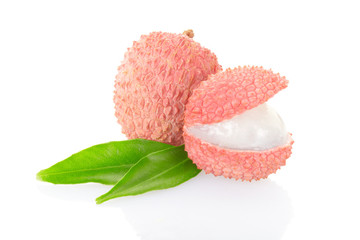 Lychee fruits on white, clipping path included