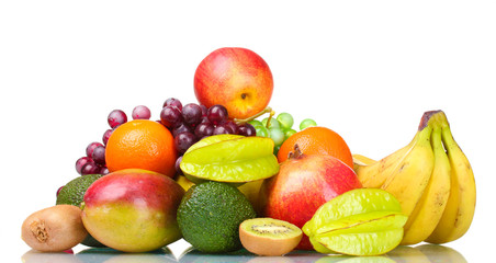 Assortment of exotic fruits isolated on white