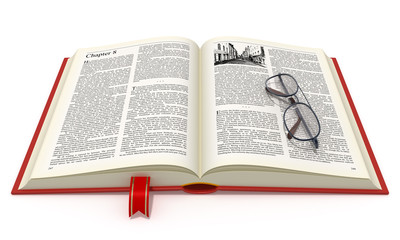 Obraz premium Opened book with eyeglasses