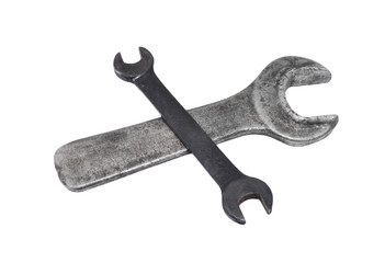 Old rusty wrench, isolated on white background