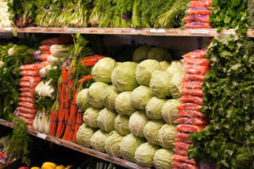 Cabbage and carrot on shelf