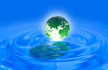 World globe in blue water