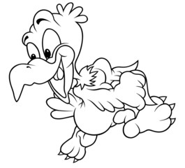 Walking Bald Eagle - Black and White Cartoon Illustration