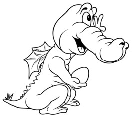 Little Dragon - Black and White Cartoon Illustration