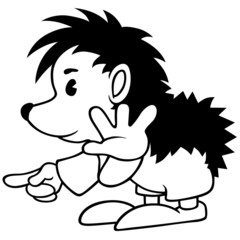 Hedgehog - Black and White Cartoon Illustration