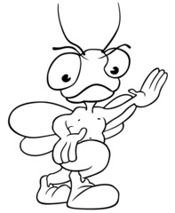 Housefly - Black and White Cartoon Illustration