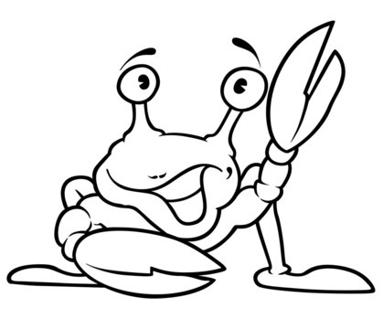 recommend clip art: Happy Crab - Black and White Cartoon Illustration