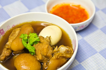 Boiled pork with eggs.