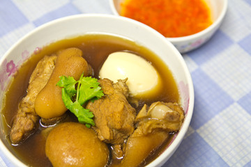 Boiled pork with eggs.