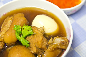 Boiled pork with eggs.
