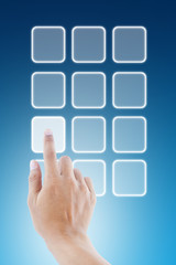 hand pushing transparent telephone buttons