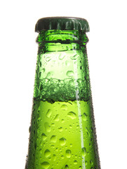 Beer bottle over white. Close-up