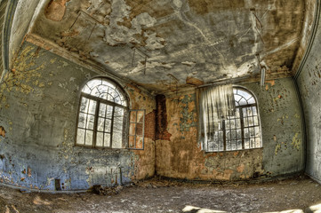 Derelict office at former coal mine