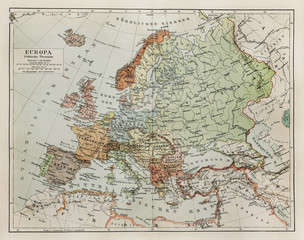 Fototapeta premium Vintage map of Europe at the end of 19th century
