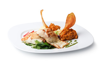 roasted pikeperch fillet with mashed potatoes