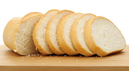 The cut bread on a chopping board