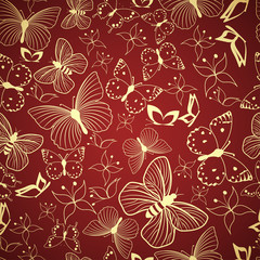 Fototapeta premium Seamless red pattern with stylized butterflies