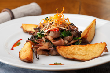 grilled octopus and spinach