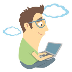 Cartoon illustration of the guy with laptop.