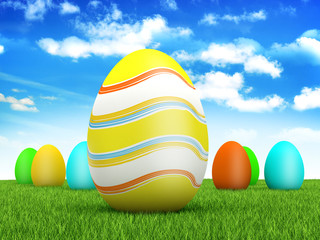 Easter eggs on spring background