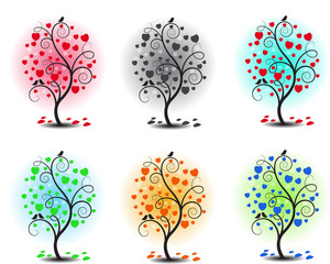 векторное изображение деревьев с сердечками © mihayloff